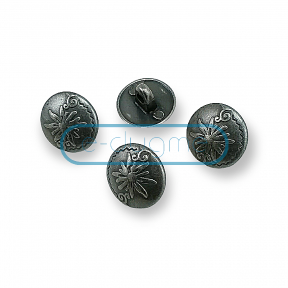 Shank Button 15 mm - 22 L Flower Patterned Metal  E 331