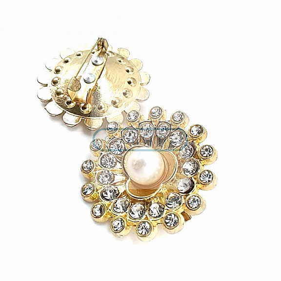 Aesthetic Gold Color Metal Brooch with Stone and Pearls BRS0032