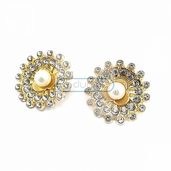 Aesthetic Gold Color Metal Brooch with Stone and Pearls BRS0032