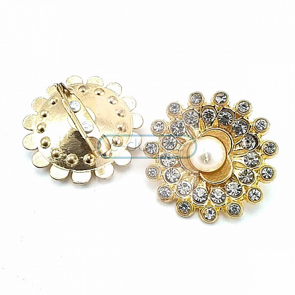 Aesthetic Gold Color Metal Brooch with Stone and Pearls BRS0032