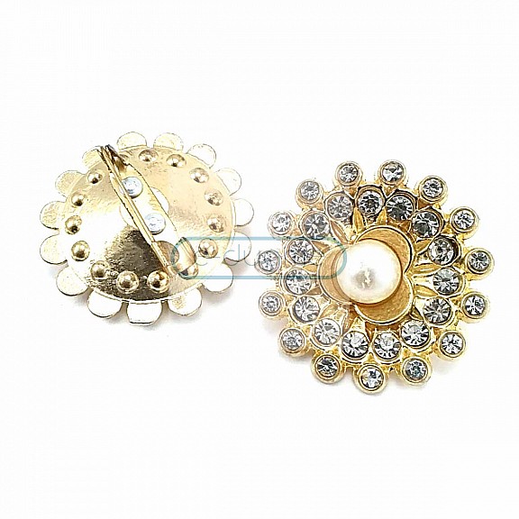 Aesthetic Gold Color Metal Brooch with Stone and Pearls BRS0032