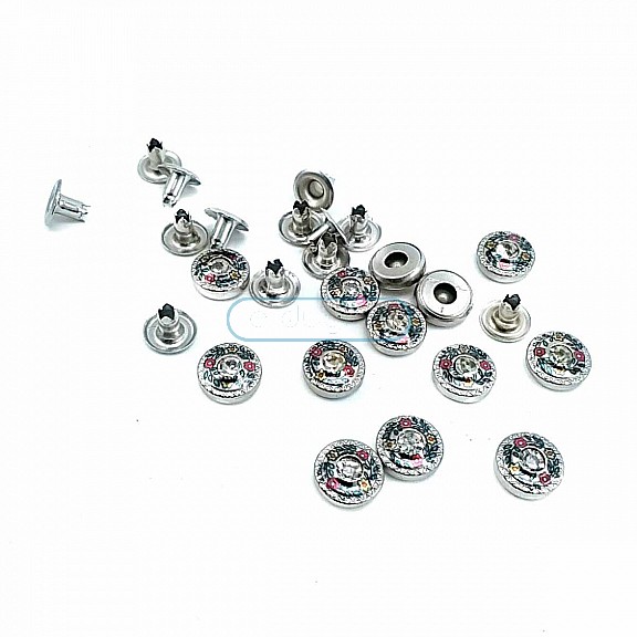 Cam Taşlı Çiçekler Desenli Rivet 10 mm 16 boy ( 250 Ad/Paket ) R0030