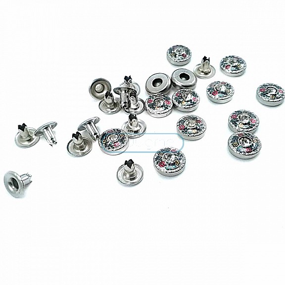 Cam Taşlı Çiçekler Desenli Rivet 10 mm 16 boy ( 250 Ad/Paket ) R0030