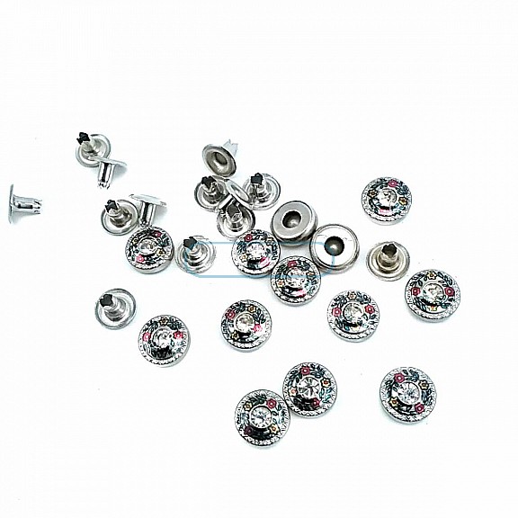 Cam Taşlı Çiçekler Desenli Rivet 10 mm 16 boy ( 250 Ad/Paket ) R0030