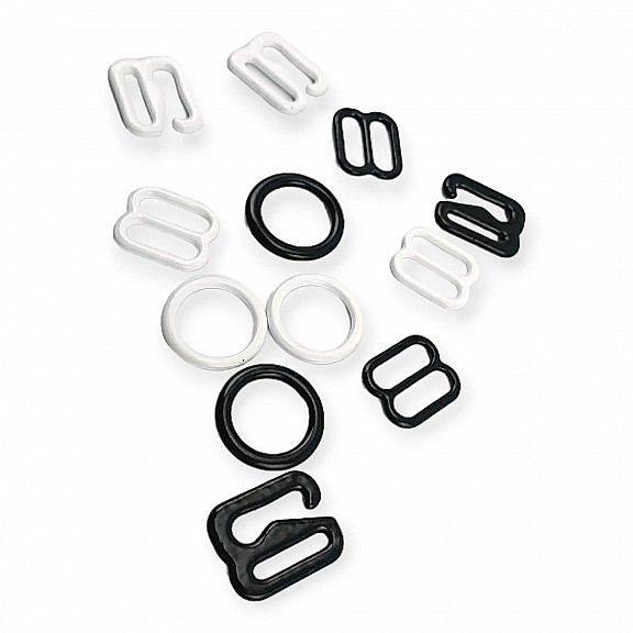 8 mm / 0.31" Metal Nylon Coated Bra Strap Adjustment Buckle - Hook and Ring Set of Three PIR720008