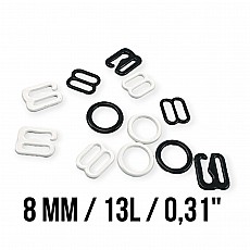 8 mm / 0.31" Metal Nylon Coated Bra Strap Adjustment Buckle - Hook and Ring Set of 3 Parts PIR720008