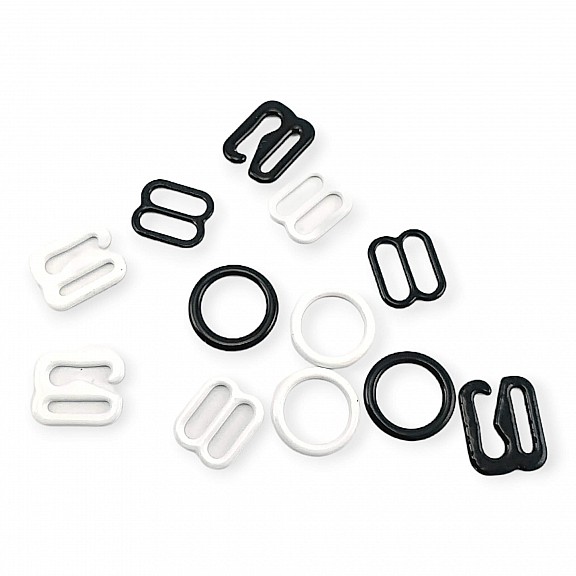 8 mm / 0.31" Metal Nylon Coated Bra Strap Adjustment Buckle - Hook and Ring Set of Three PIR720008