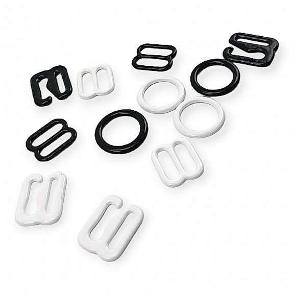 8 mm / 0.31" Metal Nylon Coated Bra Strap Adjustment Buckle - Hook and Ring Set of Three PIR720008