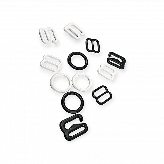 9 mm / 0.35" Metal Nylon Coated Bra Strap Adjustment Buckle - Hook and Ring Set of Three PIR720009