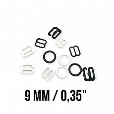 9 mm / 0.35" Metal Nylon Coated Bra Strap Adjustment Buckle - Hook and Ring Set of Three PIR720009