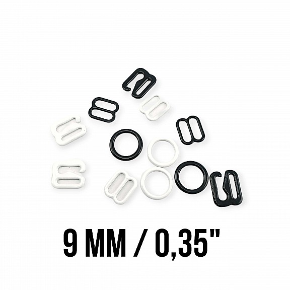 9 mm / 0.35" Metal Nylon Coated Bra Strap Adjustment Buckle - Hook and Ring Set of Three PIR720009