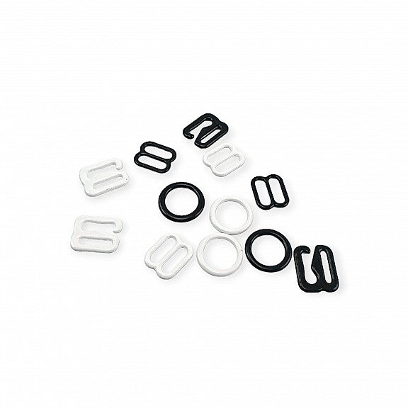 10 mm / 0.40" Metal Nylon Coated Bra Strap Adjustment Buckle - Hook and Ring Set of Three PIR720010