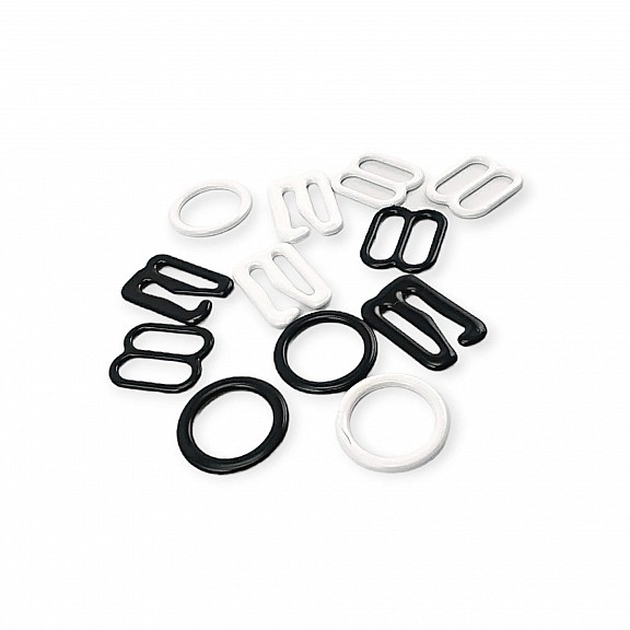 10 mm / 0.40" Metal Nylon Coated Bra Strap Adjustment Buckle - Hook and Ring Set of Three PIR720010