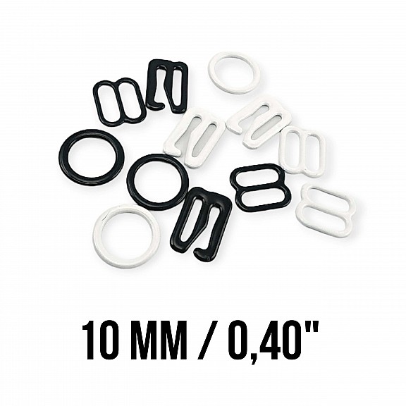 10 mm / 0.40" Metal Nylon Coated Bra Strap Adjustment Buckle - Hook and Ring Set of Three PIR720010