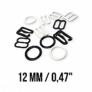 12 mm / 0.47" Metal Nylon Coated Bra Strap Adjustment Buckle - Hook and Ring Set of 3 Parts PIR720012