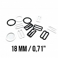 18 mm Metal Naylon Kaplı Sütyen Askı Ayar Tokası - Kancası ve Halkası Üçlü Set PIR720018