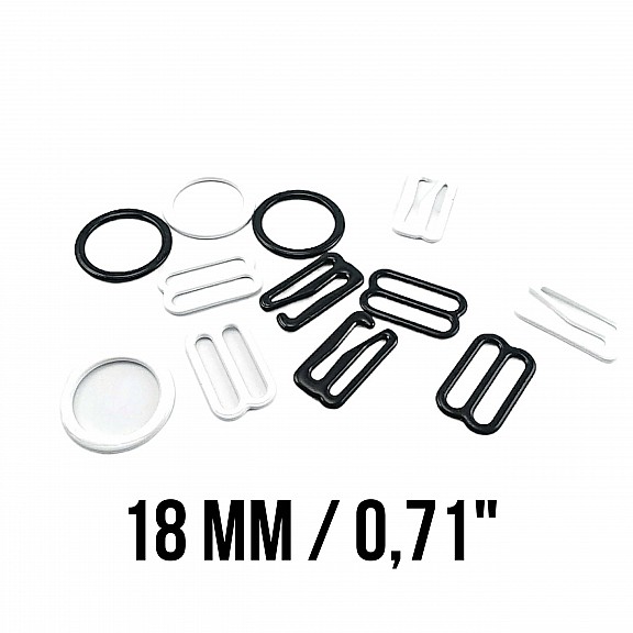 18 mm Metal Naylon Kaplı Sütyen Askı Ayar Tokası - Kancası ve Halkası Üçlü Set PIR720018