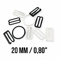 20 mm / 0.80" Metal Nylon Coated Bra Strap Adjustment Buckle - Hook and Ring Set of 3 Parts PIR720020