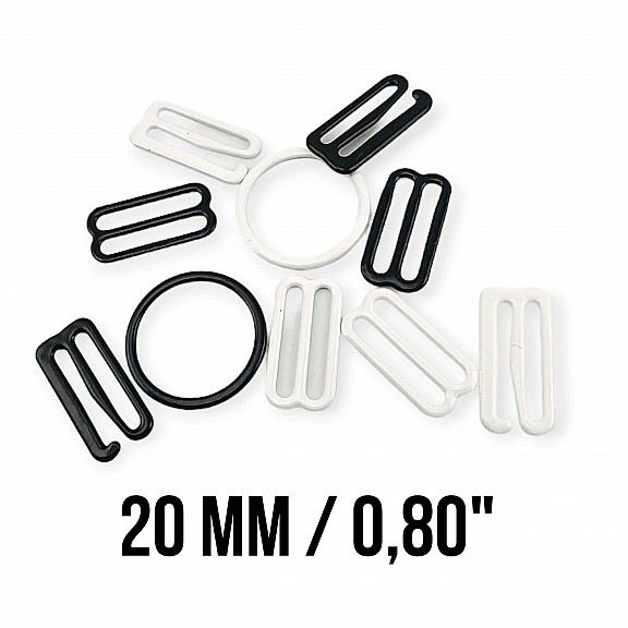 20 mm / 0.80" Metal Nylon Coated Bra Strap Adjustment Buckle - Hook and Ring Set of Three PIR720020