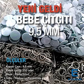 Kapaklı Bebe Çıtçıt 9,5 mm Pastel Mavisi Boyalı Paslanmaz 250 Ad/Paket C0014PromoPBlue Kapaklı Bebe Çıtçıt 9,5 mm Pastel Mavisi Boyalı Paslanmaz 250 Ad/Paket C0014PromoPBlue
