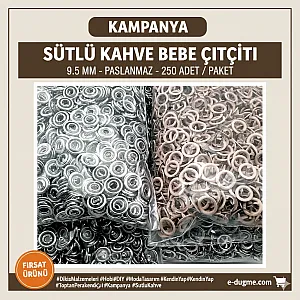 Bebe Çıtçıtı 9,5 mm Sütlü Kahve Renk Paslanmaz Delikli Klikıt Çıtçıt 250 Adet/Pk C0095DPPKMilkCoffe